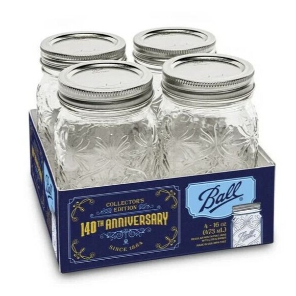 Ball Regular Mouth 140th Anniversary Keepsake Jars 4-Pc 16oz Pint Food Craft NIP - Picture 1 of 4
